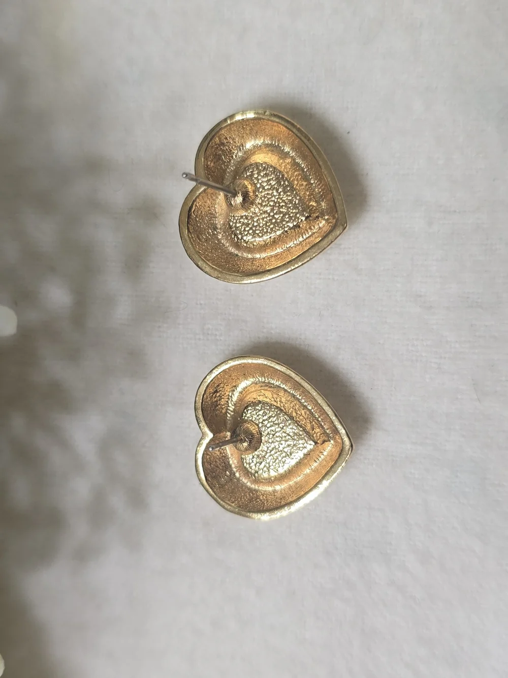 Gold Heart Stud Earrings with Pink Gemstone